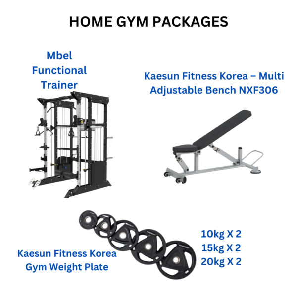 Home Gym Package - Mbel Functional Trainer + Kaesun Fitness Korea – Multi Adjustable Bench NXF306 + Kaesun Fitness Korea Gym Weight Plate
