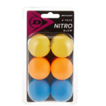 Dunlop Nitro Glow 6 Table Tennis Balls Yellow, Orange and Blue, Pack of 6 Balls, Colourful TT Balls DL679349