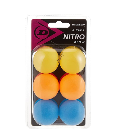 Dunlop Nitro Glow 6 Table Tennis Balls Yellow, Orange and Blue, Pack of 6 Balls, Colourful TT Balls DL679349