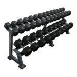 Marshal Fitness Hex Rubber Dumbbell With Chrome Handle 2.5Kg to 25Kg - 10 PAIR Dumbbell With Rack