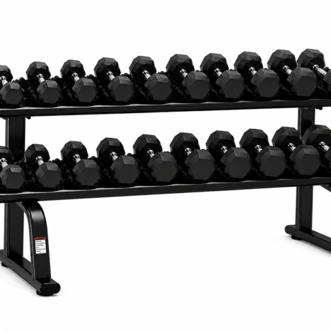 Hex Rubber Dumbbell Set 2.5kg to 25kg with 2-Tier Commercial Rack