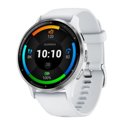 GARMIN Venu 3 GPS Smartwatch Silver Stainless Steel Bezel with Whitestone Case and Silicone Band 10-02784-00