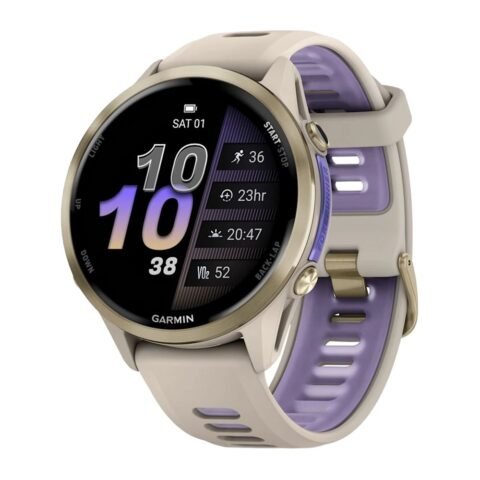 GARMIN Forerunner 970 GPS Running Smartwatch Soft Gold Titanium with French Grey Case and French Grey/Translucent Indigo Band 10-02969-12