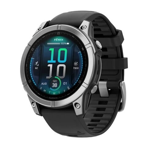 GARMIN Fenix E AMOLED GPS Multisport Smartwatch Stainless Steel with Black Silicone Band 47mm 10-03025-00