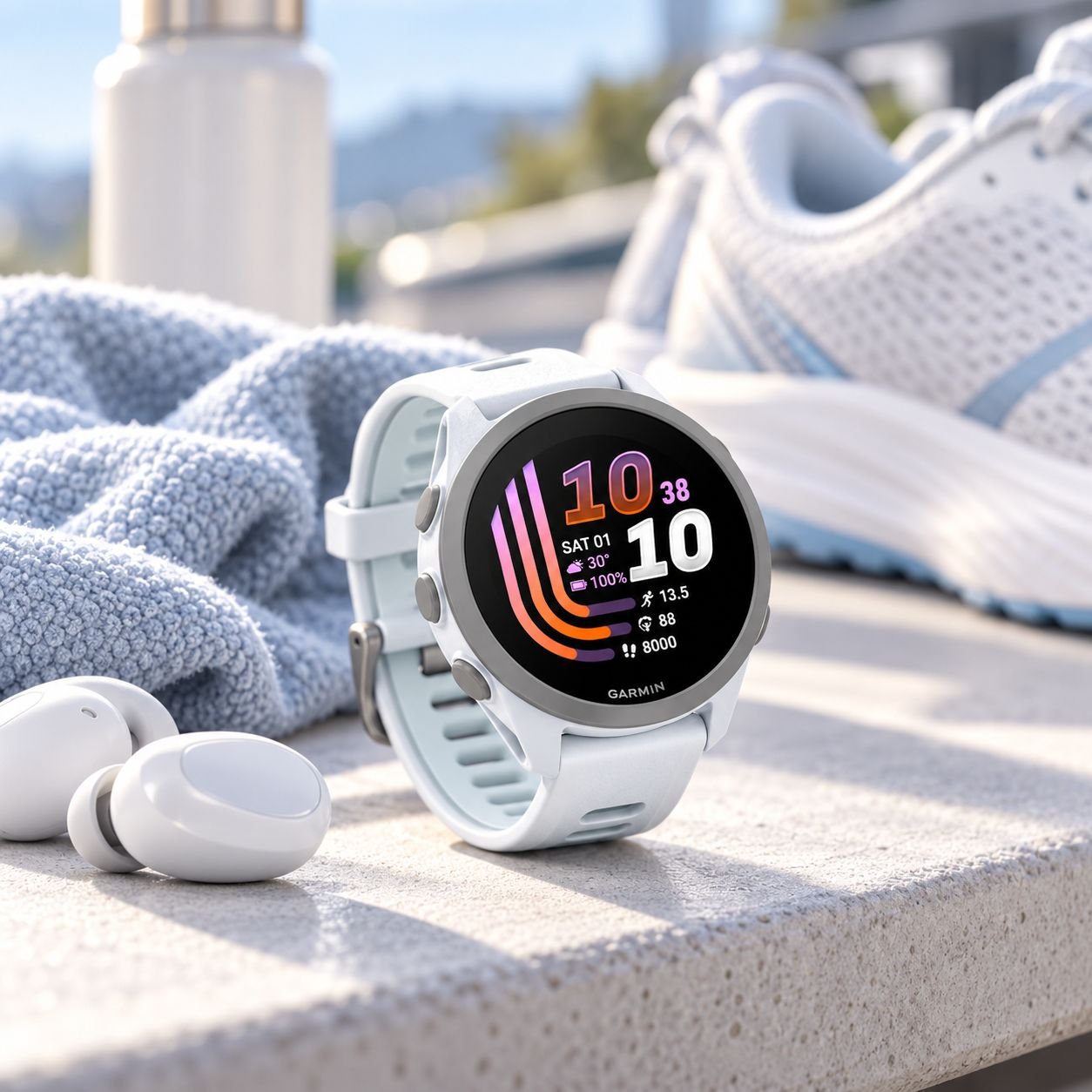 GARMIN Forerunner 170 Music GPS Running Smartwatch Whitestone with Whitestone/Cloud Blue Band 10-03920-11 view 4