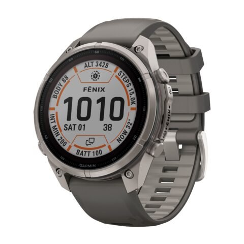 GARMIN Fenix 9 Pro Solar GPS Multisport Smartwatch Titanium with Pebble Grey Silicone Band 47 mm 10-04338-01