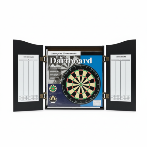 TA SPORT MDF Cabinet Dartboard – BL-1811B Black Double-Sided Game with 6 Darts