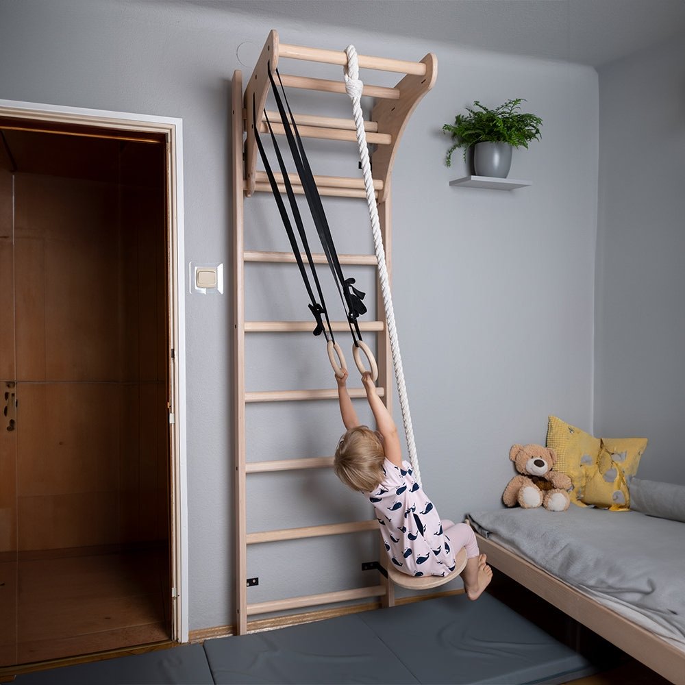 BenchK 111 + A204 Solid Beech Wood Swedish Ladder Wall Bar with Accessories BHK111-A204-BUN view 3