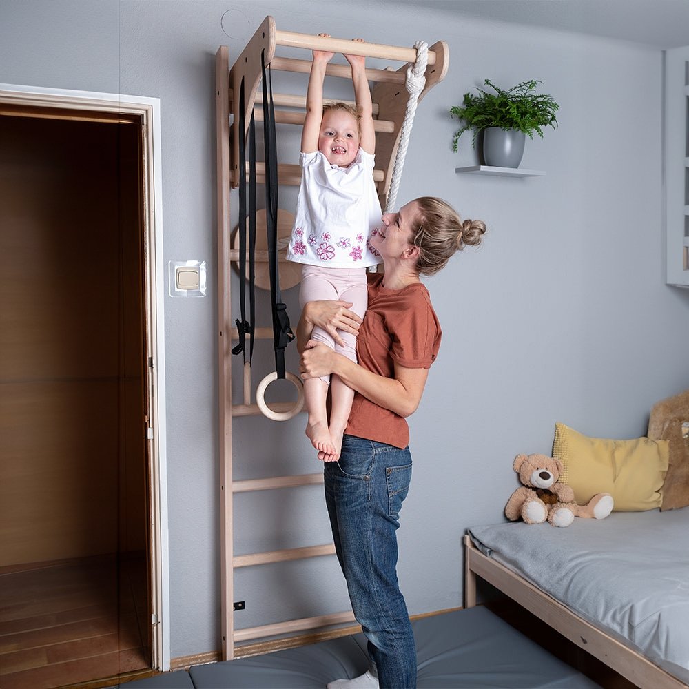 BenchK 111 + A204 Solid Beech Wood Swedish Ladder Wall Bar with Accessories BHK111-A204-BUN view 4