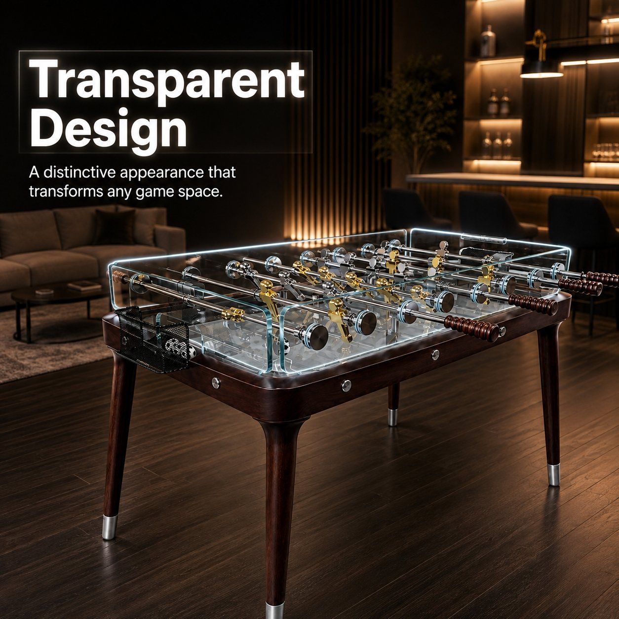 Emarald Topaz Glass & Wood Modern Foosball Table with Transparent Design ETOPAZ-GFBT view 4