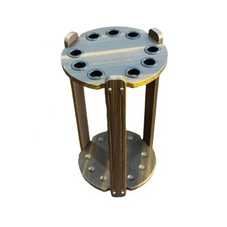 Knight Shot Round Cue Stand 9 Cue Holder in Dark Brown Finish