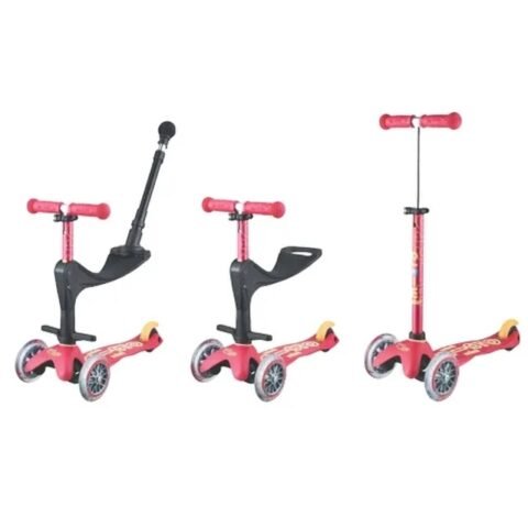 Micro Mini Deluxe 3-in-1 Deluxe Plus Convertible Ride-On and Scooter for Ages 1 to 5 Rubin Red MMD056