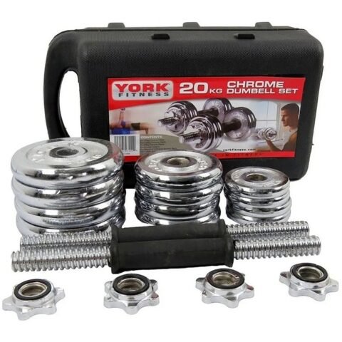 York Fitness MUY20 Chrome Adjustable Dumbbell Set Pair Chrome 20 Kg