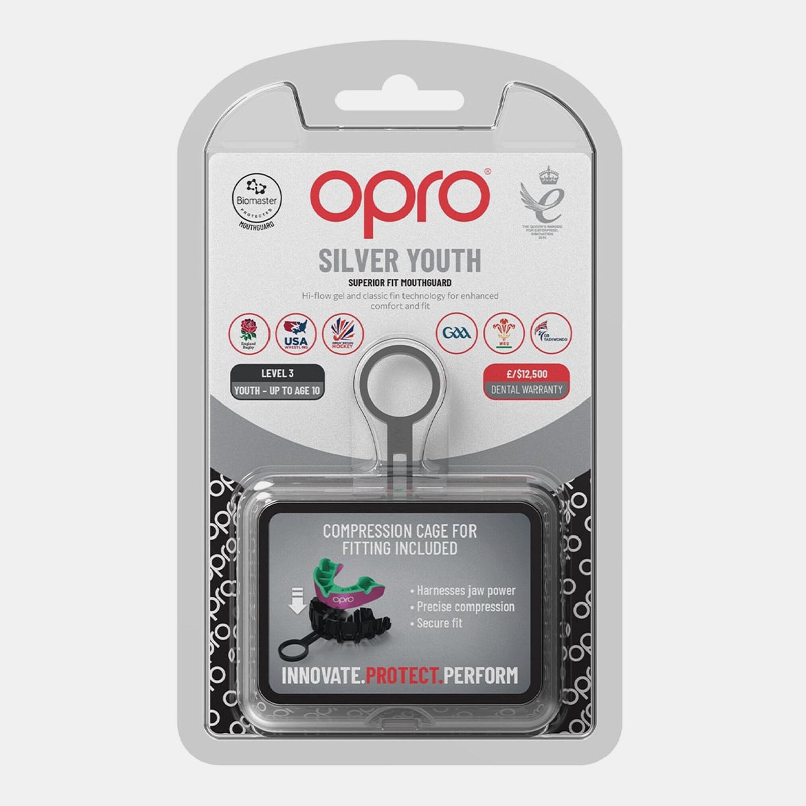 OPRO Kids' Self-Fit Silver-Level MMA Mouth Guard Pink/Green OP102503003 view 2
