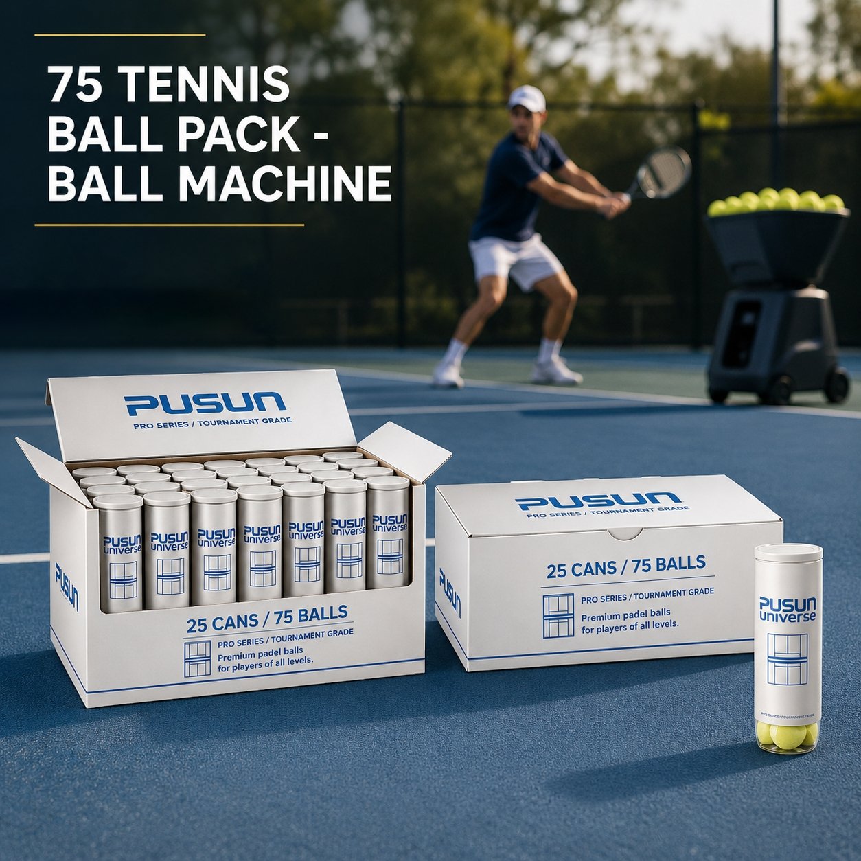 Pusun 75 Tennis Ball Pack 25 Cans for Ball Machines PUSUN-TBP-75 view 3