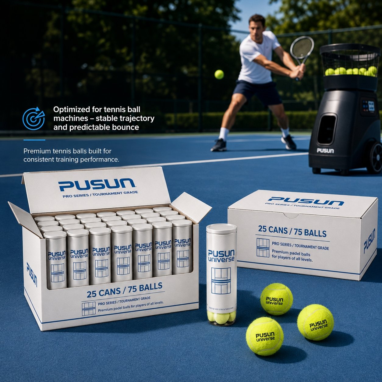 Pusun 75 Tennis Ball Pack 25 Cans for Ball Machines PUSUN-TBP-75 view 4
