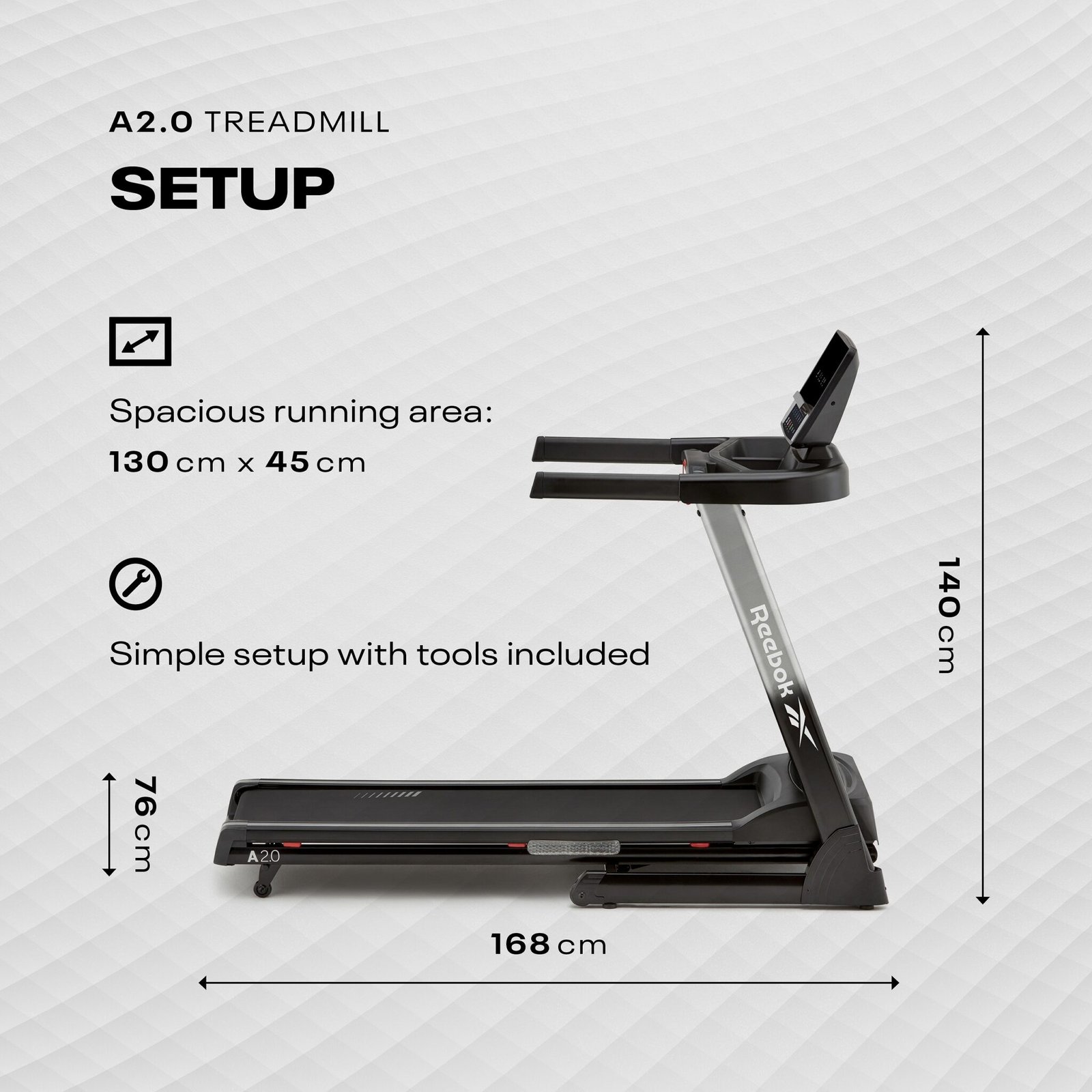 Reebok Fitness A2.0 Treadmill RVAR-10221SL view 4