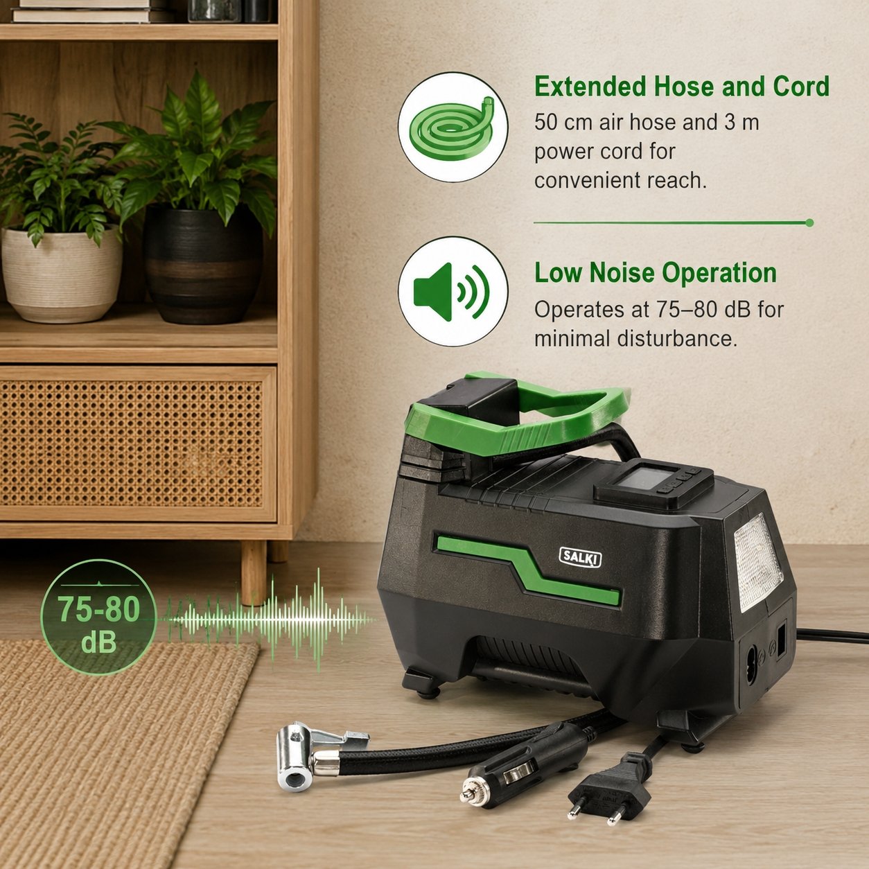 Salki Garage Dual Air Inflator 220V & 12V Portable Air Compressor SALKI-GI-DL view 4
