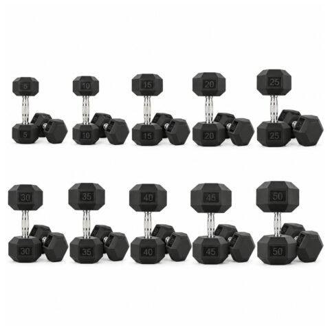 Axox Fitness Hex Rubber Dumbbell Bundle Pair 5 LB 50 LB (2.5 Kg 22.5 Kg) TA-IR92022-BUN