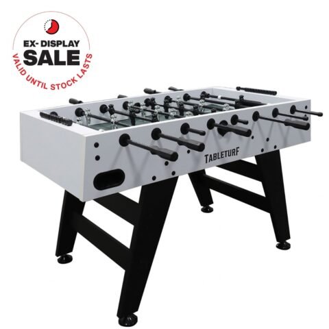 TableTurf Goal Pro Foosball Table with Dual Ball Return 5 Feet White EX Display Grade A TF-GLP-WHT-DUP-A