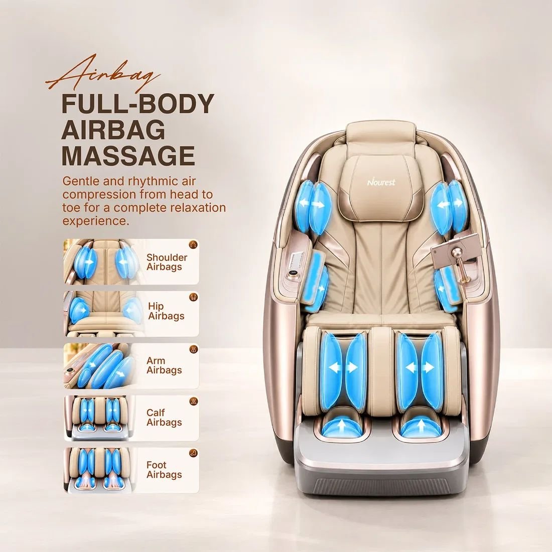 Nourest Vortex Full Body 3D Massage Chair with 24 Automatic Programs Silver VRTX-SLVR view 4