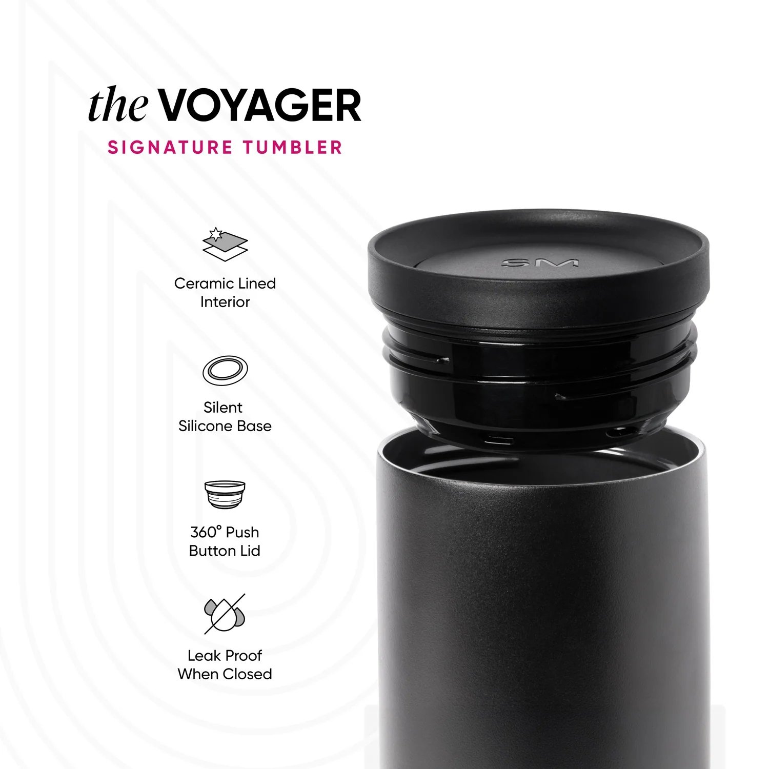Simple Modern Signature Voyager Tumbler with Ceramic Coating 360° Lid view 2