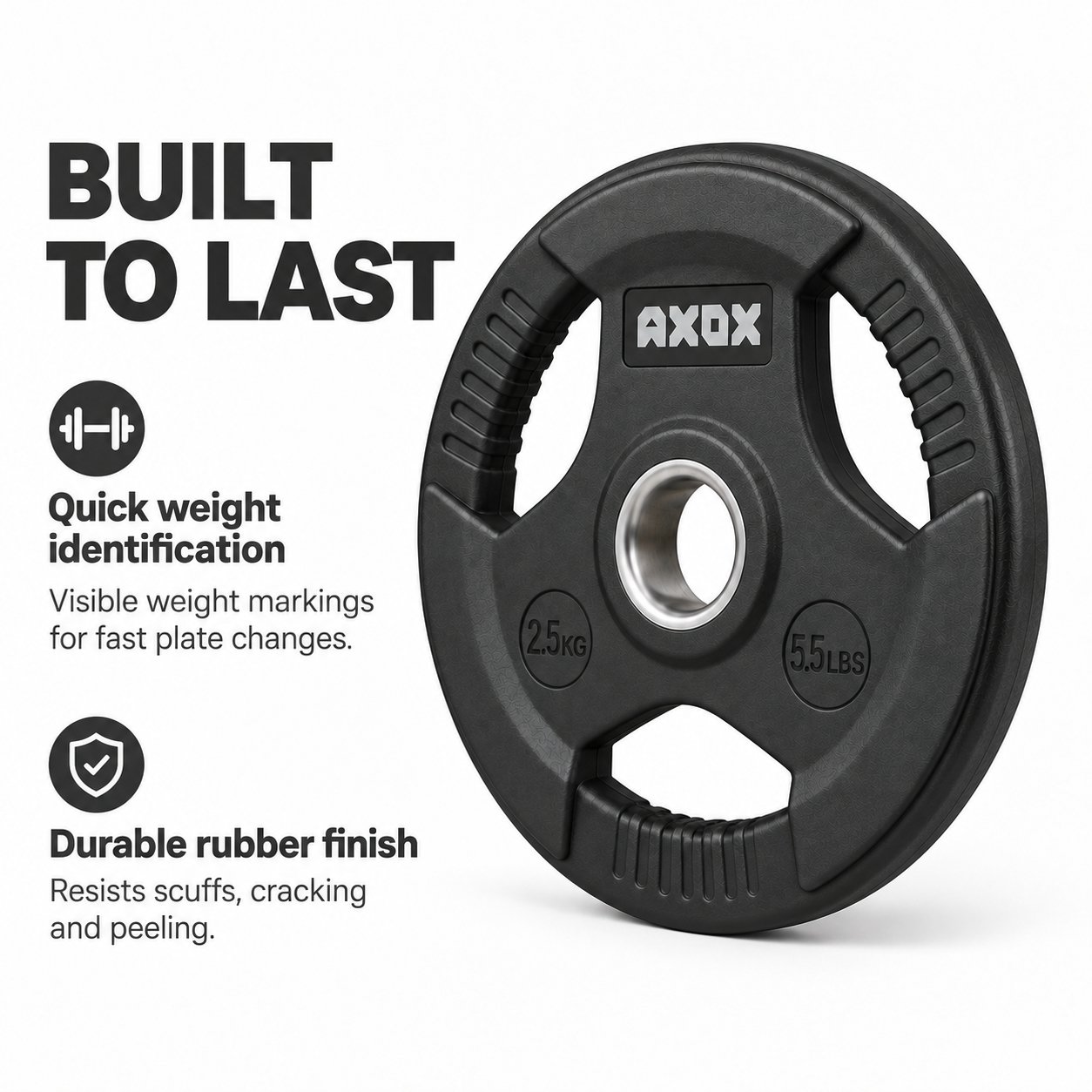 Axox Fitness 3-Grip Rubber Weight Plate 2.5 Kg With PVC Label W02AC023-2-5K - view 4