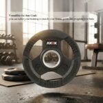 Axox Fitness 3-Grip Rubber Weight Plate with PVC Label & Olympic Barbell Bundle view 3