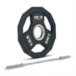 Axox Fitness 3-Grip TPU Weight Plates with Olympic Barbell Bundle view 2