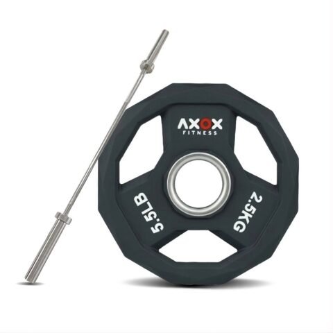 Axox Fitness 3-Grip TPU Weight Plates with Olympic Barbell Bundle