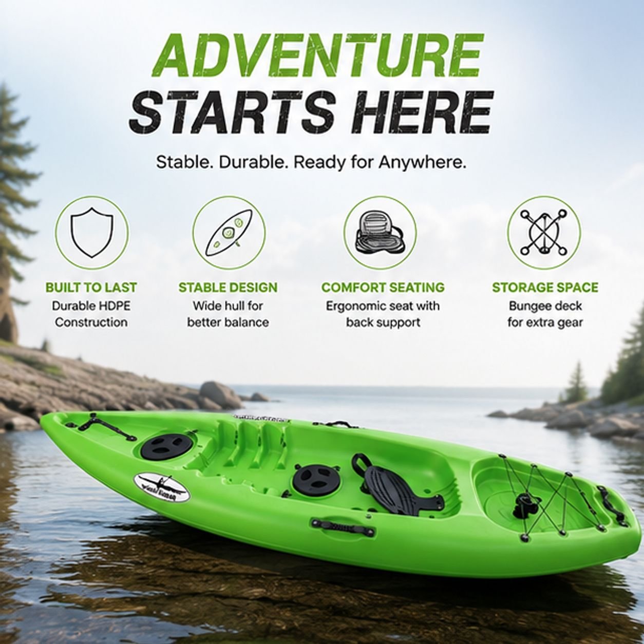 Winner Kayak Purity Sit On Top 1 Person Kayak Lime Green WN-KYK-PUR-LMGRN view 4